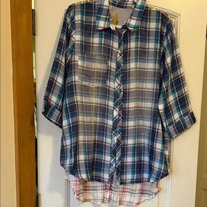 Aratta’s Version of a Plaid Shirt. Lightweight fabric with floral detail in back